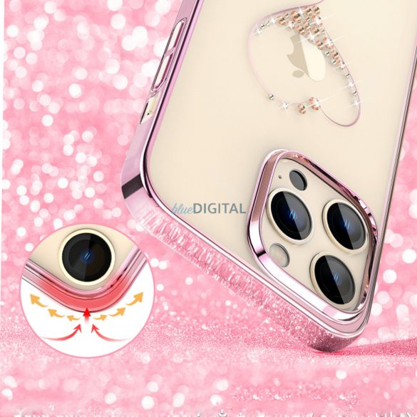 Kingxbar Wish sorozat tok iPhone 14 Pro Max díszített rózsaszín kristályok