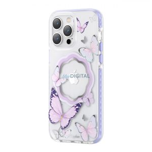 Kingxbar Butterfly Series mágneses tok iPhone 14 Plus MagSafe lila pillangókkal díszített nyomtatással díszített iPhone 14 Plus MagSafe tok