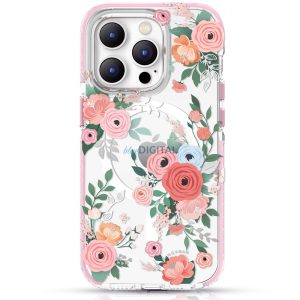 Kingxbar Flora Series mágneses tok iPhone 14 Plus MagSafe díszített rózsás virágok minta