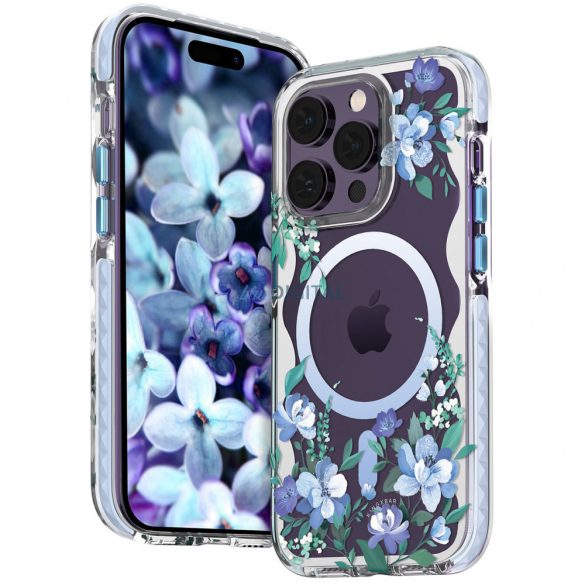 Kingxbar Flora Series mágneses tok iPhone 14 MagSafe díszített orchidea virágok minta