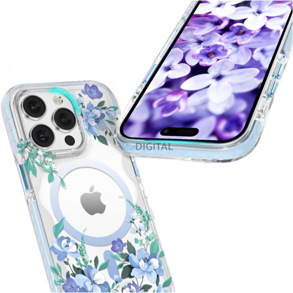 Kingxbar Flora Series mágneses tok iPhone 14 MagSafe díszített orchidea virágok minta