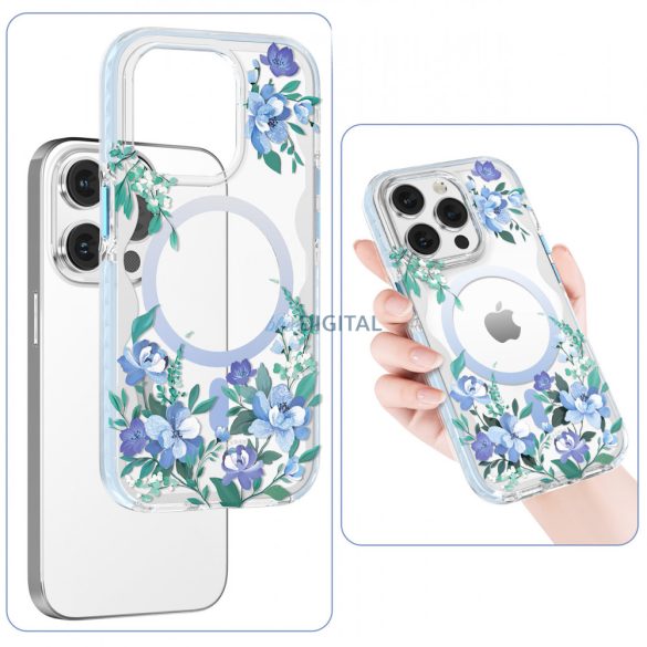 Kingxbar Flora Series mágneses tok iPhone 14 MagSafe díszített orchidea virágok minta