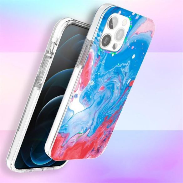 Kingxbar akvarell sorozat színes tok iPhone 12 Pro Max Blue-Pink