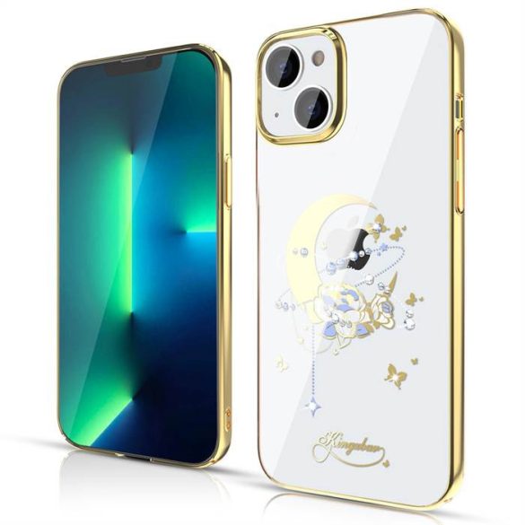 Kingxbar Moon sorozatú luxus tok Swarovski kristályok iPhone 13 arany (Virág)