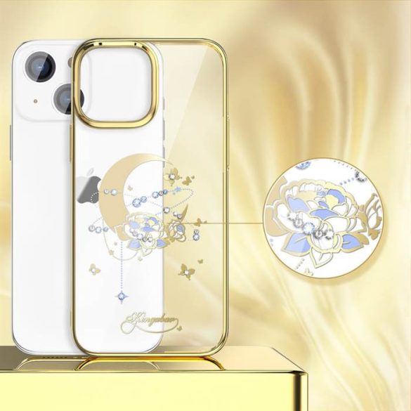 Kingxbar Moon sorozatú luxus tok Swarovski kristályok iPhone 13 arany (Virág)