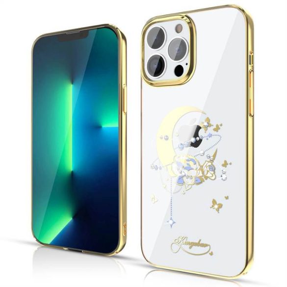 Kingxbar Moon sorozatú luxus tok Swarovski kristályok iPhone 13 Pro Gold (Virág)