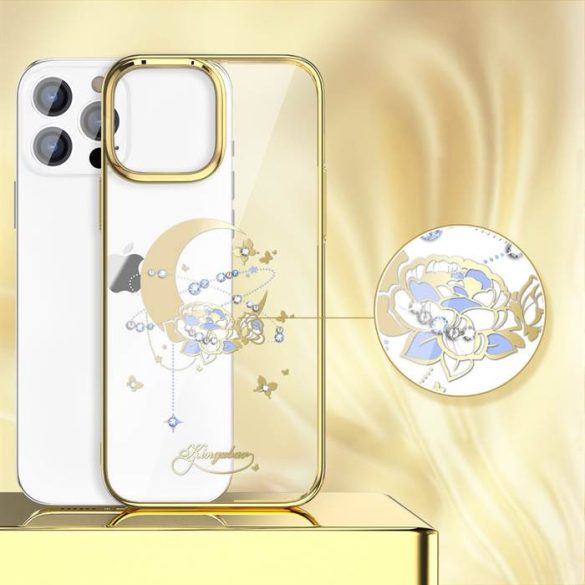 Kingxbar Moon sorozatú luxus tok Swarovski kristályok iPhone 13 Pro Gold (Virág)