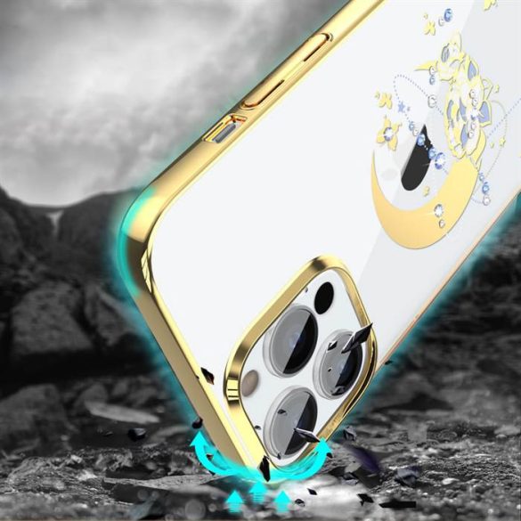 Kingxbar Moon sorozatú luxus tok Swarovski kristályok iPhone 13 Pro Gold (Virág)