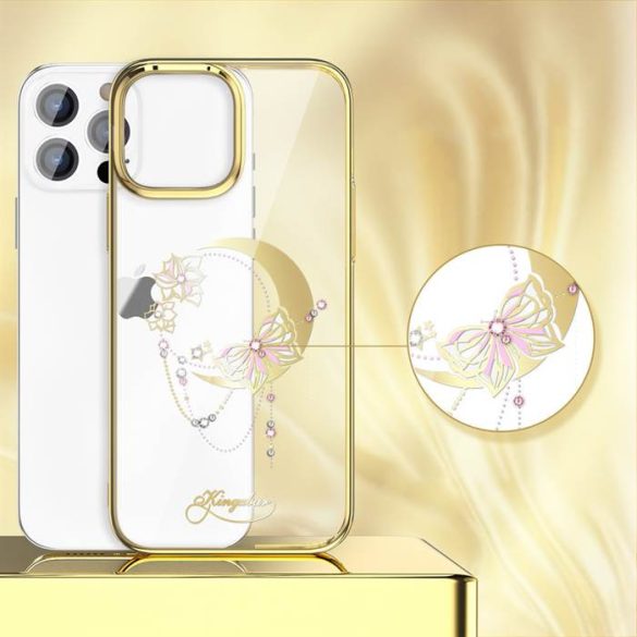 Kingxbar Moon sorozatú luxus tok Swarovski kristályok iPhone 13 Pro Gold (pillangó)