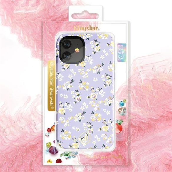 Kingxbar Blossom telefontok díszített eredeti Swarovski kristályokkal iPhone 12 mini többszínű (Gardenia)