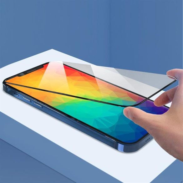 Kingxbar 2.5D edzett üveg tempered glass Kemény képernyővédő fólia teljes képernyős kerettel iPhone 12 mini fekete (tok-barát) üvegfólia