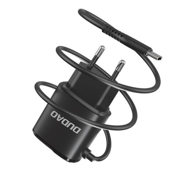 Dudao 2x USB fali töltő beépített USB-C kábel fekete (A2ProT fekete)