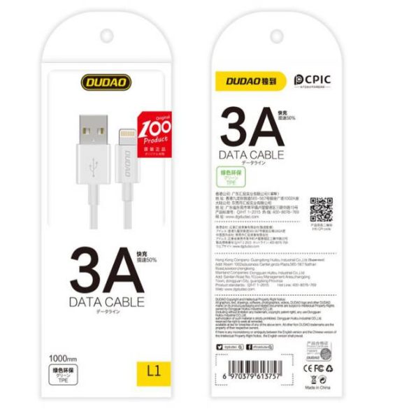 Dudao USB / type-c USB adat töltő kábel 3A 1m fehér (L1T fehér)