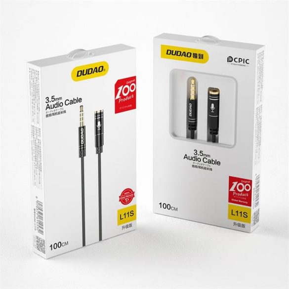 Dudao 4 pólusú 3,5 mm-es mini jack AUX kábel 1m ezüst