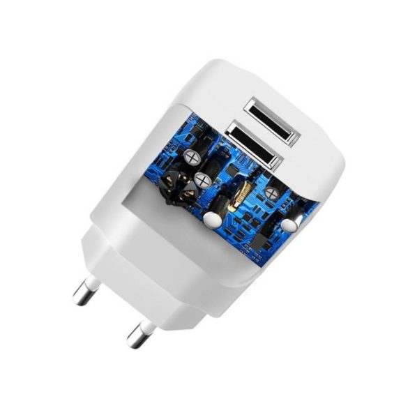 Dudao 2x USB Home Travel EU adapter fali töltő 5V / 2.4a fehér (A2EU fehér)