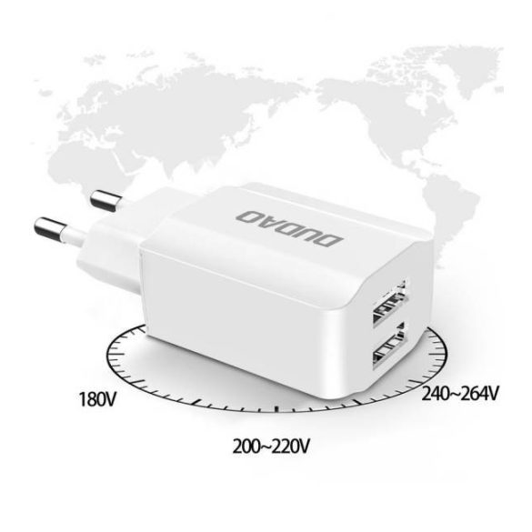 Dudao 2x USB Home Travel EU adapter fali töltő 5V / 2.4a fehér (A2EU fehér)