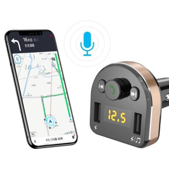 Dudao Bluetooth FM Transmitter MP3 autós töltő 2 USB 3.4A fekete (R2Pro fekete)