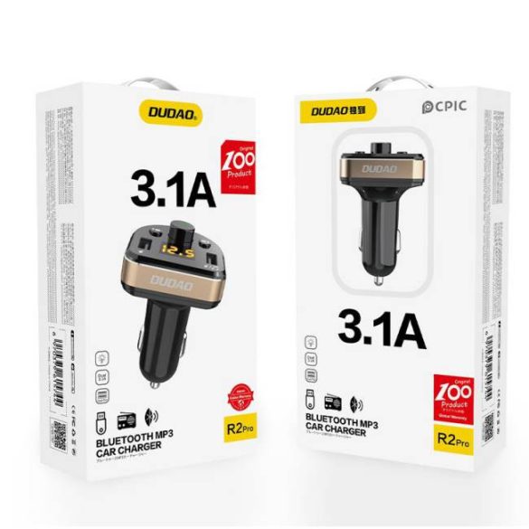 Dudao Bluetooth FM Transmitter MP3 autós töltő 2 USB 3.4A fekete (R2Pro fekete)