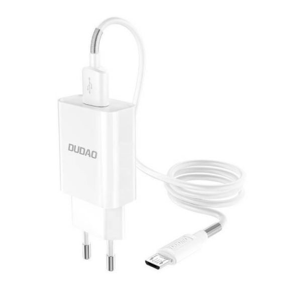 Dudao Home Travel EU adapter USB fali töltő 5V / 2.4a QC3.0 Quick Charge 3.0 + micro USB kábel fehér (A3EU + Micro fehér)