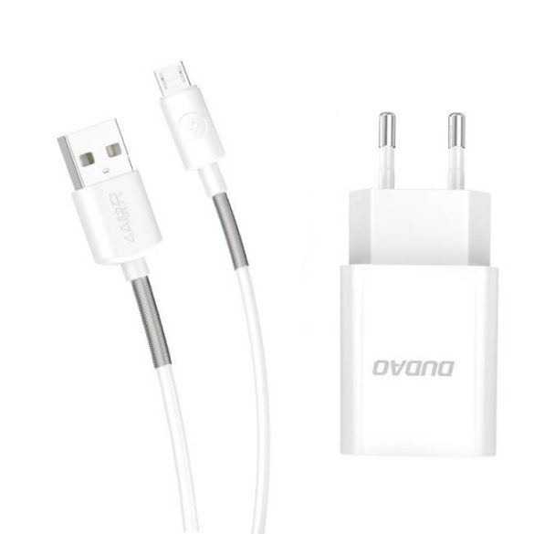 Dudao Home Travel EU adapter USB fali töltő 5V / 2.4a QC3.0 Quick Charge 3.0 + micro USB kábel fehér (A3EU + Micro fehér)