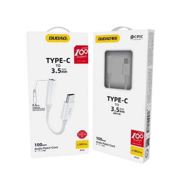 Dudao telefontokter adapter Type-c USB fejhallgató-csatlakozó 3,5 mm-es (anyastény) fehér (L16CPro fehér)