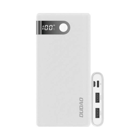 Dudao Power Bank külső akkumulátor 10000 mAh 2x USB / USB Type-c / micro USB 2 A LED kijelző fehér (K9Pro-01)