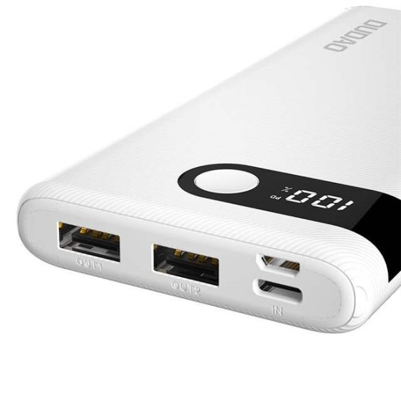Dudao Power Bank külső akkumulátor 10000 mAh 2x USB / USB Type-c / micro USB 2 A LED kijelző fehér (K9Pro-01)