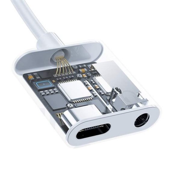 Dudao Type-c USB - USB Type C / 3,5 mm-es mini jack fülhallgató-adapter audio és töltő, fehér (L13T fehér)