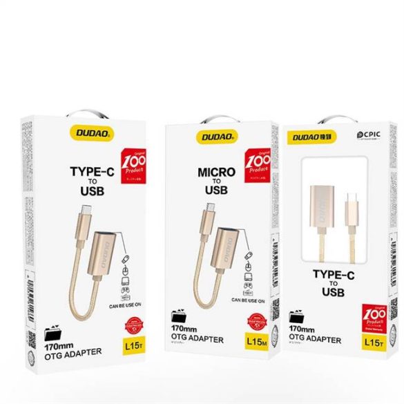 Dudao USB-micro USB 2.0 OTG adapter kábel arany (L15M)