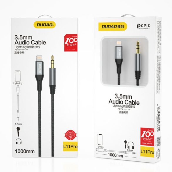 Dudao audio kábel Lightning - mini jack 3.5mm szürke (L11PRO)