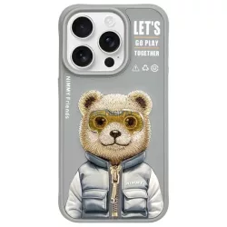   Nimmy Cool&Cute 2.0 medve mintás tok iPhone 15 Pro – szürke