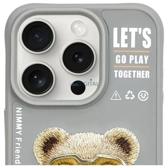 Nimmy Cool&Cute 2.0 medve mintás tok iPhone 15 Pro – szürke