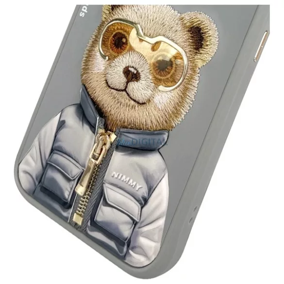 Nimmy Cool&Cute 2.0 medve mintás tok iPhone 15 Pro – szürke