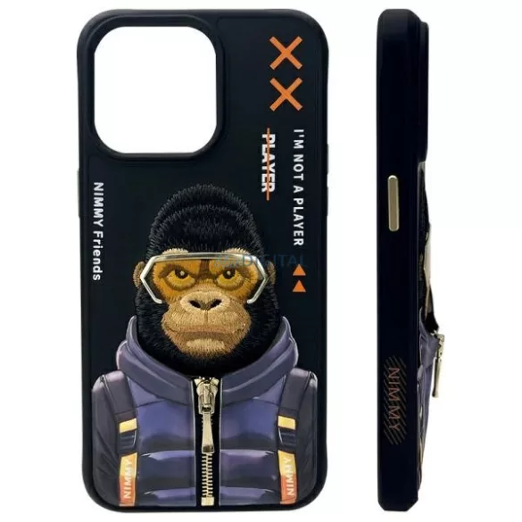 Nimmy Cool&Cute 2.0 majom mintás tok iPhone 15 Pro – fekete