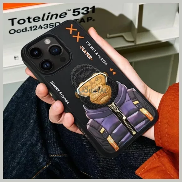 Nimmy Cool&Cute 2.0 majom mintás tok iPhone 15 Pro – fekete