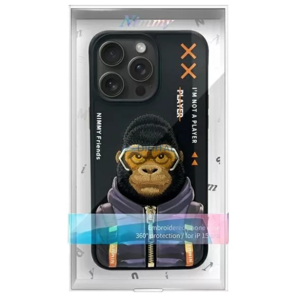 Nimmy Cool&Cute 2.0 majom mintás tok iPhone 15 Pro – fekete