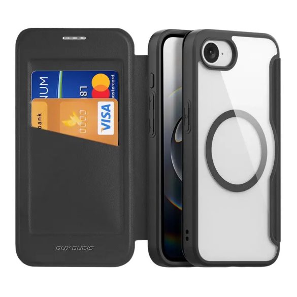 Dux Ducis Skin X Pro MagSafe-kompatibilis könyvtok iPhone 16e - fekete