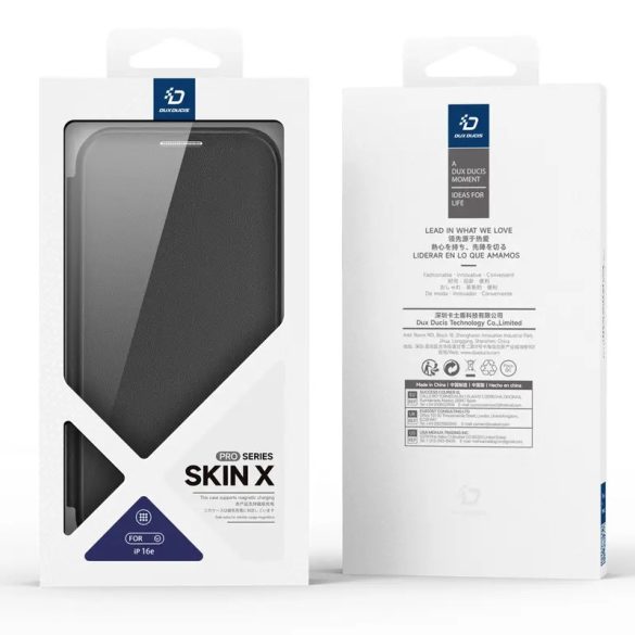 Dux Ducis Skin X Pro MagSafe-kompatibilis könyvtok iPhone 16e - fekete