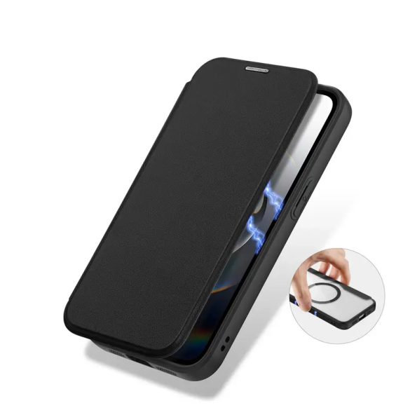 Dux Ducis Skin X Pro MagSafe-kompatibilis könyvtok iPhone 16e - fekete