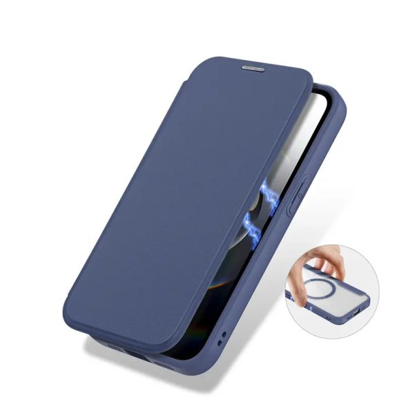 Dux Ducis Skin X Pro MagSafe-kompatibilis könyvtok iPhone 16e - kék