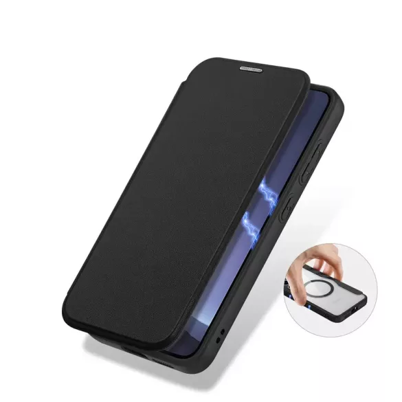 Dux Ducis Skin X Pro MagSafe-kompatibilis könyvtok Samsung Galaxy S25 - fekete