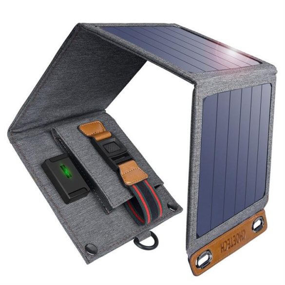 CHOETECH összecsukható Travel Solar Solar Solar Charger 14w USB 5V / 2.4a napelemes szürke (SC004)