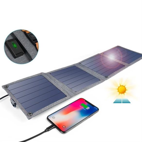 CHOETECH összecsukható Travel Solar Solar Solar Charger 14w USB 5V / 2.4a napelemes szürke (SC004)