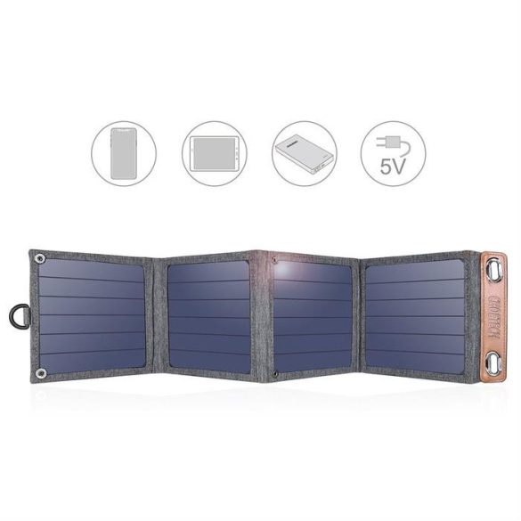 CHOETECH összecsukható Travel Solar Solar Solar Charger 14w USB 5V / 2.4a napelemes szürke (SC004)