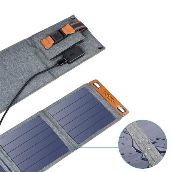 CHOETECH összecsukható Travel Solar Solar Solar Charger 14w USB 5V / 2.4a napelemes szürke (SC004)