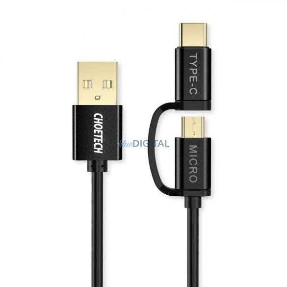 Choetech 2in1 USB - USB Type C / micro USB töltő adatkábel 1,2m fekete (XAC-0012-101BK)
