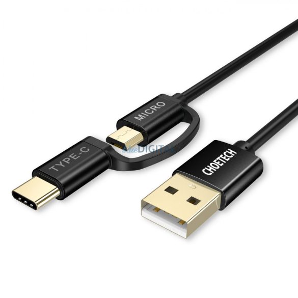 Choetech 2in1 USB - USB Type C / micro USB töltő adatkábel 1,2m fekete (XAC-0012-101BK)
