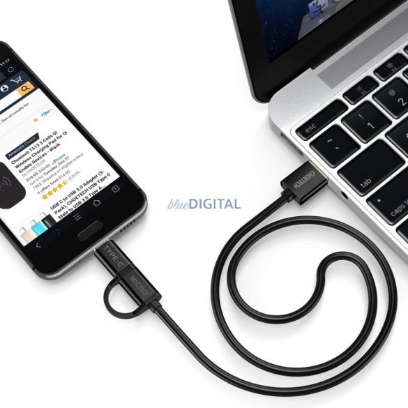 Choetech 2in1 USB - USB Type C / micro USB töltő adatkábel 1,2m fekete (XAC-0012-101BK)