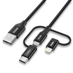   CHOETECH 3IN1 MFI kábel USB - USB type-c / micro USB / Lightning (töltés 3A / adatátvitel 480 Mbps) 1.2m fekete (IP0030-BK)
