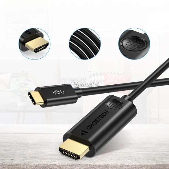 Choetech egyirányú adapter kábel type-c adapter (apa) a HDMI 2.0 (apa) 4K 60Hz 1.8m fekete (CH0019)